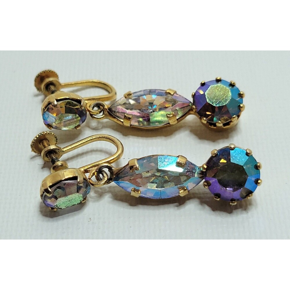 Vintage AB Arora Borealis Gold Tone Screw Back Earrings Austria
